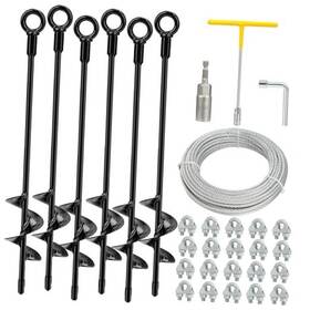 Anmeiji 740628706716 6 Pack 18 Inch Ground Anchors Shed Anchor Kit With 3/16 Galvanized Cable 6pcs