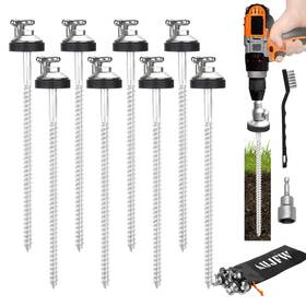 K12in8p Aujfw 8 Pcs 12 Inch Drillable Tent Stakes Hex Pegs Threaded Long Hoo