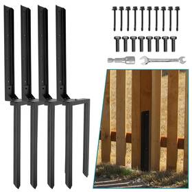 B0c7ksfzt6 Axwhys Fence Post Repair Kit - 4 Pack Double Ground Spike With Black Powder-coat
