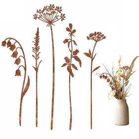 Azy Hwzs-001 Outdoor Decor Metal Flower Garden Stakes 5-piece Yard Art Set Rustic Gold