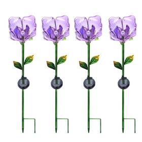 Bhs102134116038 Better Homes & Gardens 30.3 Inch Purple Flower Solar Powered Glass Garden Stakes 4 Pieces