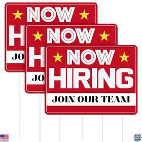 Koo-leinuosen-2228 Brand Leinuosen 3 Pcs Now Hiring Sign With Stake 12x16 Inches Double Sided Plastic Help Wanted