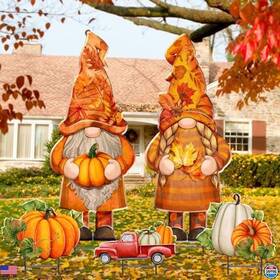 Quzzil-da0151 Brand Quzzil 5-piece Fall Metal Gnome Yard Decorations - Waterproof Harvest Signs And Stakes