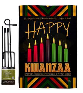 B08nff46nd Breeze Decor Kwanzaa Garden Flag Set With Stand Winter Kinara Candles 13 Inch X18.5