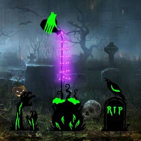 Brightdeck 767552835237 Halloween Outdoor Yard Decorations Set Of 3 Solar Led Witchs Black