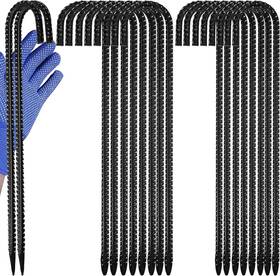 Cacaso 683125807237 8 Pack Rebar Stakes 16 Inch Heavy Duty J Hook Black Steel Ground Anchors 8pcs