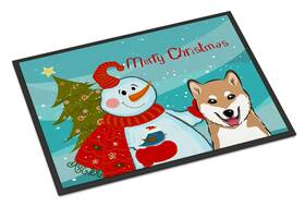 Bb1845jmat Carolines Treasures B0189glkvo Snowman Shiba Inu Doormat 24x36 Indoor/outdoor