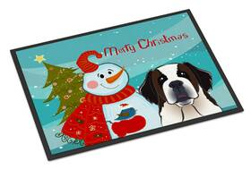 Bb1866jmat Carolines Treasures B0189gm220 Snowman With Saint Bernard Doormat 24x36 Front D