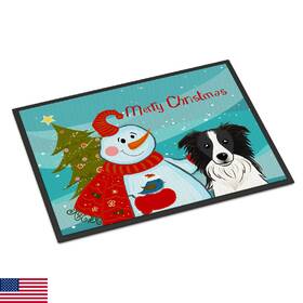 B0189grcti Carolines Treasures Bb1861mat Snowman With Border Collie Doormat 18x27 Front Do