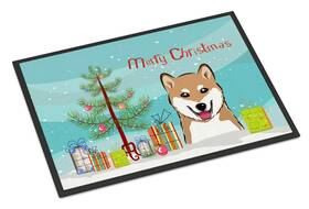B018pu68ji Carolines Treasures Bb1597mat Christmas Tree And Shiba Inu Doormat 18x27 Front