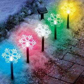 As-f5545 Ce-as Snowflake Pathway Stakes 5-pc Solar Lights Color-changing Holiday Lawn Decor New