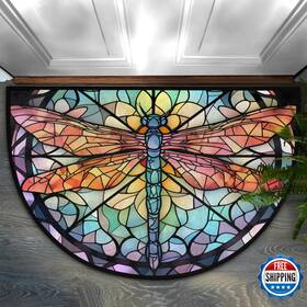 B0d8ky5myg Cfpolar Colorful Stained Glass Dragonfly Half Round Non-slip Soft Door Mat 24x36 Inch
