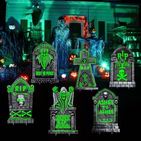 Hw-ys-1-3 Ciniqy Large 16.5 Inch X 11 Halloween Tombstones Green And Black