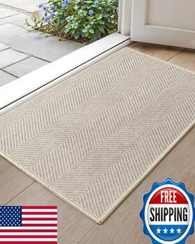 B0dz2hdg4b Color&geometry Ultra Thin Indoor Door Mat 17 Inch X30 - Beige Washable Non-slip
