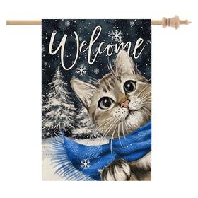 B0d8kfz6pq Crowned Beauty Winter Cat House Flag 28x40 Inch Double Sided Outdoor Large Banner