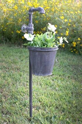 Ctw Home 801106154457 Faucet Garden Stake With Planter From Colonial Tin Works