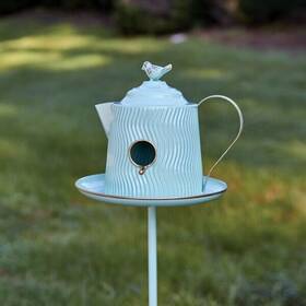 770620 Ctw Home Collection Stunning Tea Kettle Birdhouse Metal Garden Stake 770620 Ctw Home Collection Stunning Tea Kettle Birdhouse Metal Garden Stake