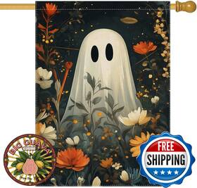 B0fl6yr3l9 Ekorest Halloween House Flag Outdoor Decoration - Boo Ghost In Daisy Field 28x40 Inch