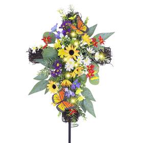 25tyncjdc01 Eksen Solar Flower Cross Garden Stake Lights - Waterproof Grave Multicolor