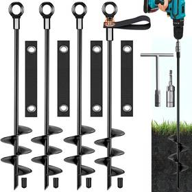 Stakes-02 Fabulas Ground Anchors Trampoline Stakes High Wind 16 Inch Black
