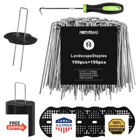 B0d4dbvqkz Fotmishu 150pcs 6 Inch Galvanized Landscape Staples 150 Gaskets Garden Stakes