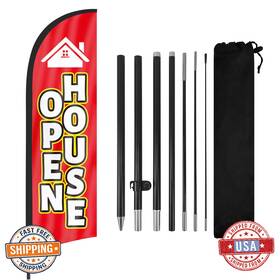 B0cgypzhcz Fsflag Real Estate Open House Flag Kit With Pole And Ground Stake 8ft Sign Banner Yel