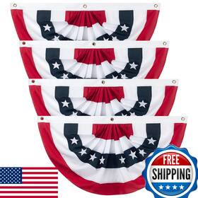 B0bwn1brt6 Halovin 4pcs American Pleated Fan Flag 3x6 Ft Usa Patriotic Half Bunting
