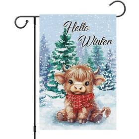 B0dj8zjz2z Heyfibro Hello Winter Highland Cow 12x18 Inch Double Sided Burlap Garden Flag