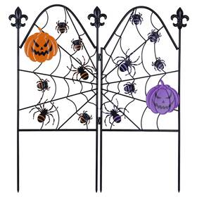B0f4k4nrgf Hogardeck Halloween Outdoor Decor Spider Web Metal Fence And Ghost Pumpkin Yard Si