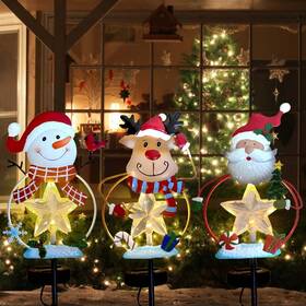 Iloverd 767169138783 3 Pack Christmas Stake Decor Outdoor Garden Solar Light Metal 3pack