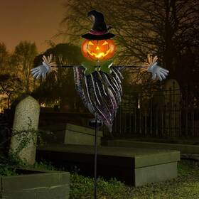 Inc 445001188129 Halloween Yard Stake 46.4 Inch Solar Lighted Metal Pumpkin Head Scarecrow Ou
