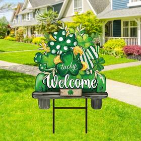 J9506 Jar Thena Amcs St. Patrickft S Day Metal Garden Stake Welcome Yard Sign Green Shamrock Clover