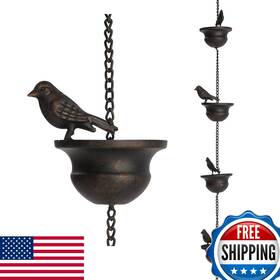 B0bbm2hxhn Jemeni 12ft Mobile Birds On Cups Rain Chain For Gutters - Dark Bronze Steel