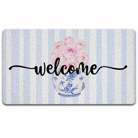 B0f6mtb8y6 Jinyo Chinoiserie Floral Door Mat Grandmillennial Indoor Outdoor Entrance Blue W