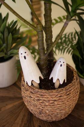 Ka-cdv2248 Kalalou Ceramic Ghost Plant Sticks Halloween Pot Decor Cute Garden Set Of 2 White