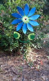 In2138810 Kinetic Metal Yard Art Garden Flower Motion Spinner Teal And Yellow In2138810 Kinetic Metal Yard Art Garden Flower Motion Spinner Teal And Yellow
