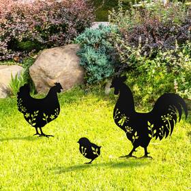Kmwg022 Kolymax 3 Pcs Metal Chicken Yard Art Garden Decorative Stake Hollow Out Black