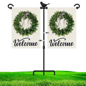 B08p7cv3nk Lairies Double Garden Flag Stand Wrought Iron 37 Inch H X 30 W Bird Stopper