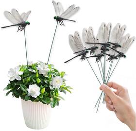 Qtg10pc-001 Lidengle 10 Pcs Dragonfly Decorative Stakes Lifelike 3d Big Pvc Black