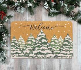 B0d8ybqv42 Mealah Winter Welcome Doormat - Snowflake Pine Tree Outdoor Entrance Mat 17x29 Inch