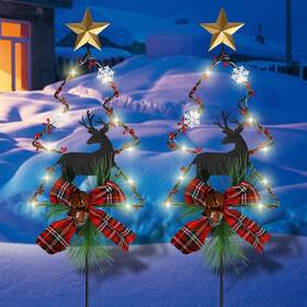 T-bs-051 Mortime 2 Pack Solar Lighted Christmas Garden Stake Lights 33in Warm White