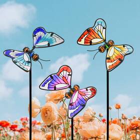 Mrmrkura Mk-ch-0136 Set Of 3 Butterfly Garden Stake Decor 20 Inch Metal Colorful