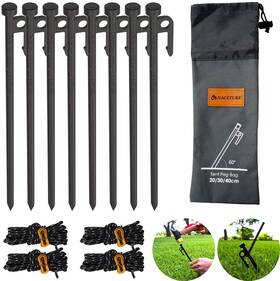 Naceture 850050322153 Metal Tent Stakes Heavy Duty 12 Inch 8 Pack With Camp Rope Guy Line... Fast Ship
