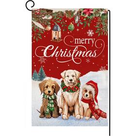 B0dbkqr913 Npcswxq Christmas Garden Flag 28x40 Double Sided Snowy Wreath Dog Winter Outdoor Decor