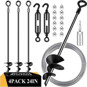 Tp-mg-8-1 Pamofuper 24in 4 Pack Ground Anchors With 3/16 Inch Galvanized Cable 24 In Of Pcs Black Tp-mg-8-1 Pamofuper 24in 4 Pack Ground Anchors With 3/16 Inch Galvanized Cable 24 In Of Pcs Black
