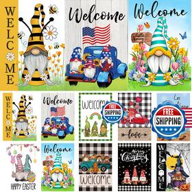 B0bhrdhkj3 Pating 10-pack Gnome Seasonal Garden Flags Double-sided 12x18 Inch Outdoor Yard Decor