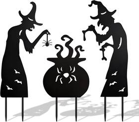 Dc-1201 Pawatee Halloween Decorations Outdoor Witch Stakes With Cauldron Set Black Dc-1201 Pawatee Halloween Decorations Outdoor Witch Stakes With Cauldron Set Black
