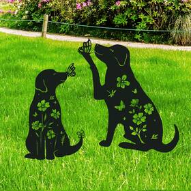 A040696-rng Rngmsi Dog Garden Decor Yard Art For Outside 2pcs Metal Puppy Black A040696-rng Rngmsi Dog Garden Decor Yard Art For Outside 2pcs Metal Puppy Black