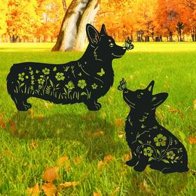 A041130-rngmsi Rngmsi Corgi Metal Garden Stakes Yard Decor 2pcs Black Dog A041130-rngmsi Rngmsi Corgi Metal Garden Stakes Yard Decor 2pcs Black Dog