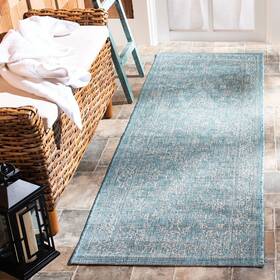 B09fwdrhc3 Safavieh Courtyard 2ft3 Inch X18ft Aqua Grey Waterproof Indoor Outdoor Patio Runner